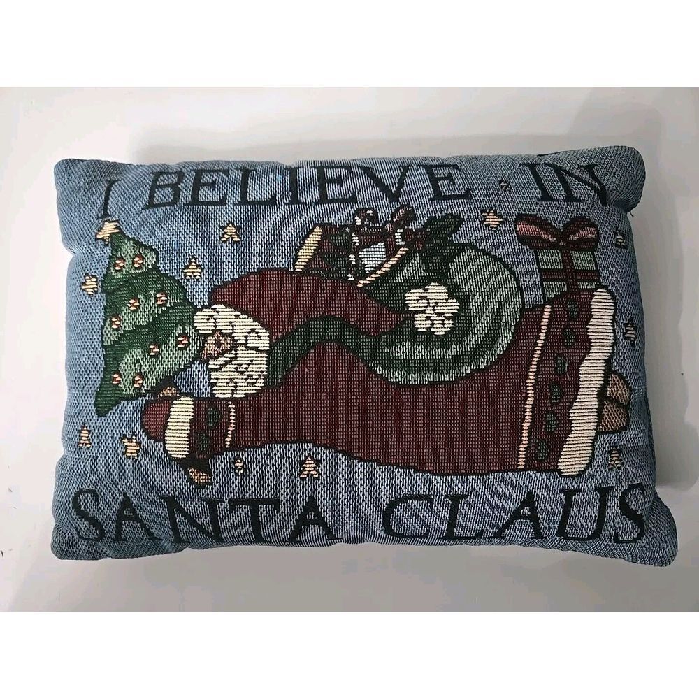Vintage Christmas Rectangle Pillow "I Believe in Santa Claus" 12"×8"